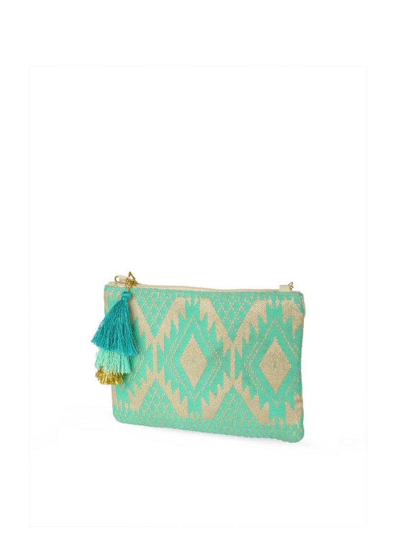 Priyaasi Sea Green Printed Structured Sling Bag with Tasselled  - Image 4