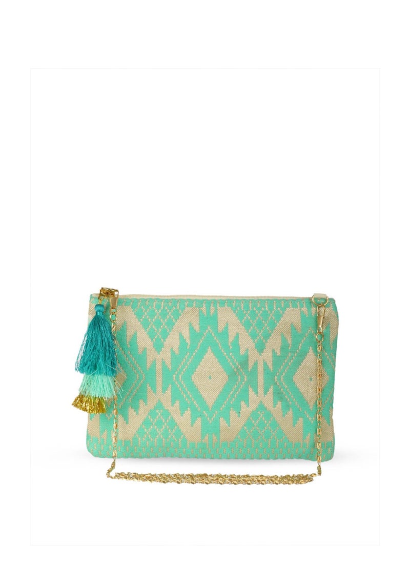 Priyaasi Sea Green Printed Structured Sling Bag with Tasselled  - Image 2