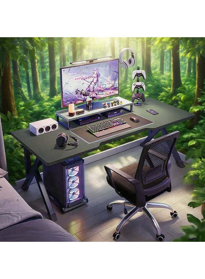 Gaming Desk, PC Gaming Table, Ergonomic Computer Desk, Writing Study Desk, K-shaped Home Office Desk with 2 Cable Holes, Spacious Desktop, Ideal for Students and Gamers, 100x60x74cm - Image 1