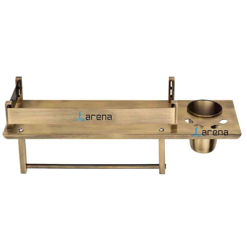 Arena Antique Brass Finish 3 in-1 Bathroom Shelf, Wall Mounted Bathroom Stand, Tumbler, Toothbrush & Napkin Holder Stand, Bathroom Accessories Holder, Bathroom Organiser Stainless Steel - Image 2