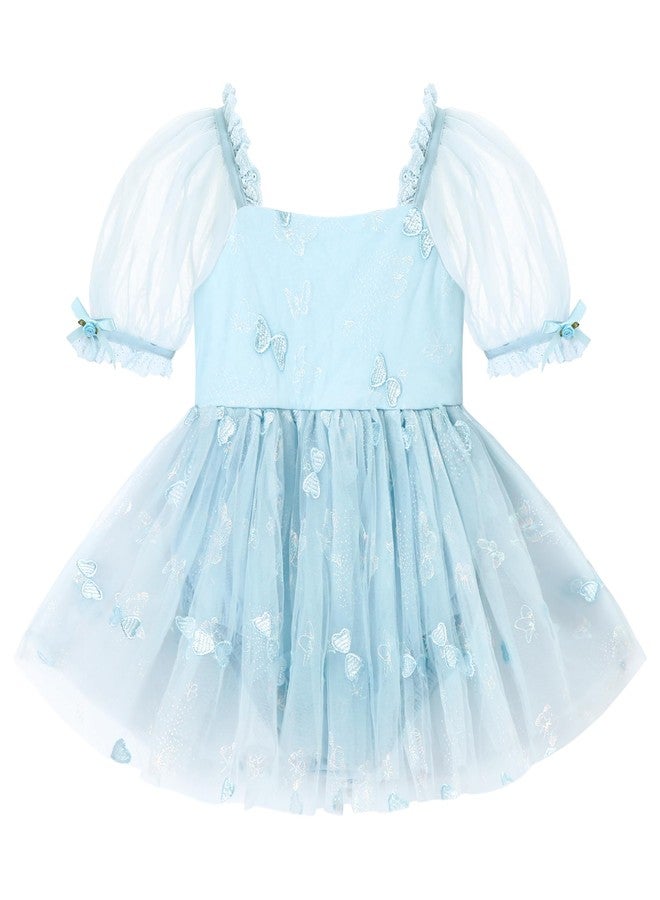 YALLET 3 6 Months 1st Birthday Outfit Girl Embroidery Tulle Baby Girl Dresses 3-6 Months Puff Sleeve Romper First Birthday Outfit for Valentine's Day Easter Baptism Party Photoshoot(Blue,3-6 Months) - Image 1