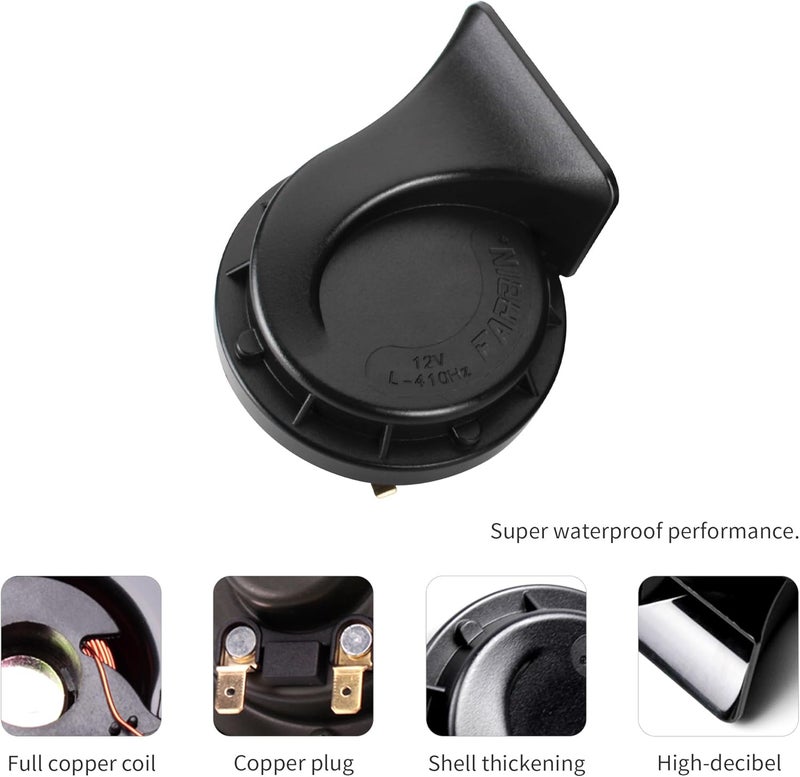 FARBIN Compact Horn 12V Car Horn Loud Low-Tone 410HZ Waterproof Universal for Any 12V Vehicles - Image 4