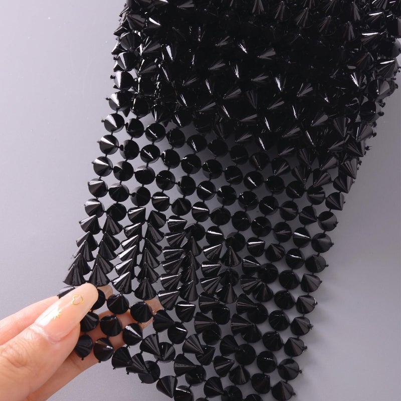 Jerler Sew Stitch on Spikes for Arts and Crafts Decoration, Mesh Rivets Studs Beads Cone Spoke Trim Punk Rock with Flat Back for Jacket, Clothing, Shoes and Performance (0.5 Yard, Black) - Image 3