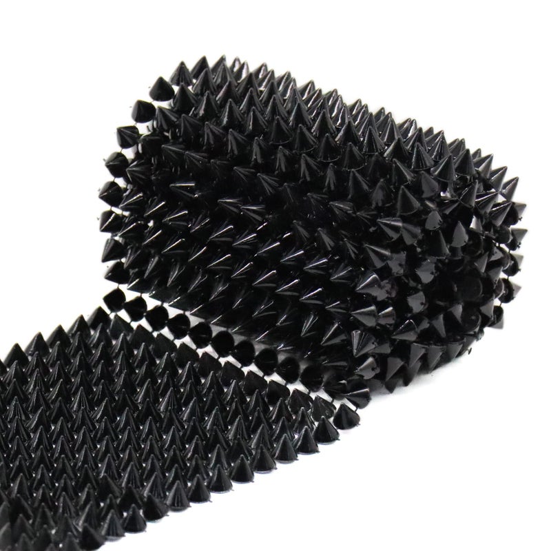 Jerler Sew Stitch on Spikes for Arts and Crafts Decoration, Mesh Rivets Studs Beads Cone Spoke Trim Punk Rock with Flat Back for Jacket, Clothing, Shoes and Performance (0.5 Yard, Black) - Image 1