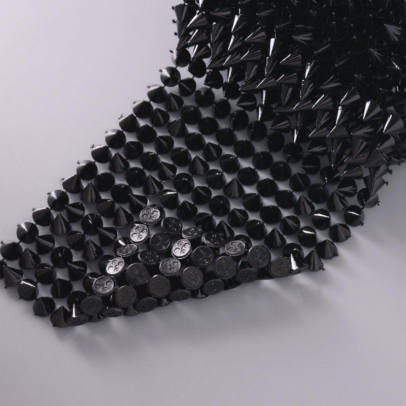 Jerler Sew Stitch on Spikes for Arts and Crafts Decoration, Mesh Rivets Studs Beads Cone Spoke Trim Punk Rock with Flat Back for Jacket, Clothing, Shoes and Performance (0.5 Yard, Black) - Image 4