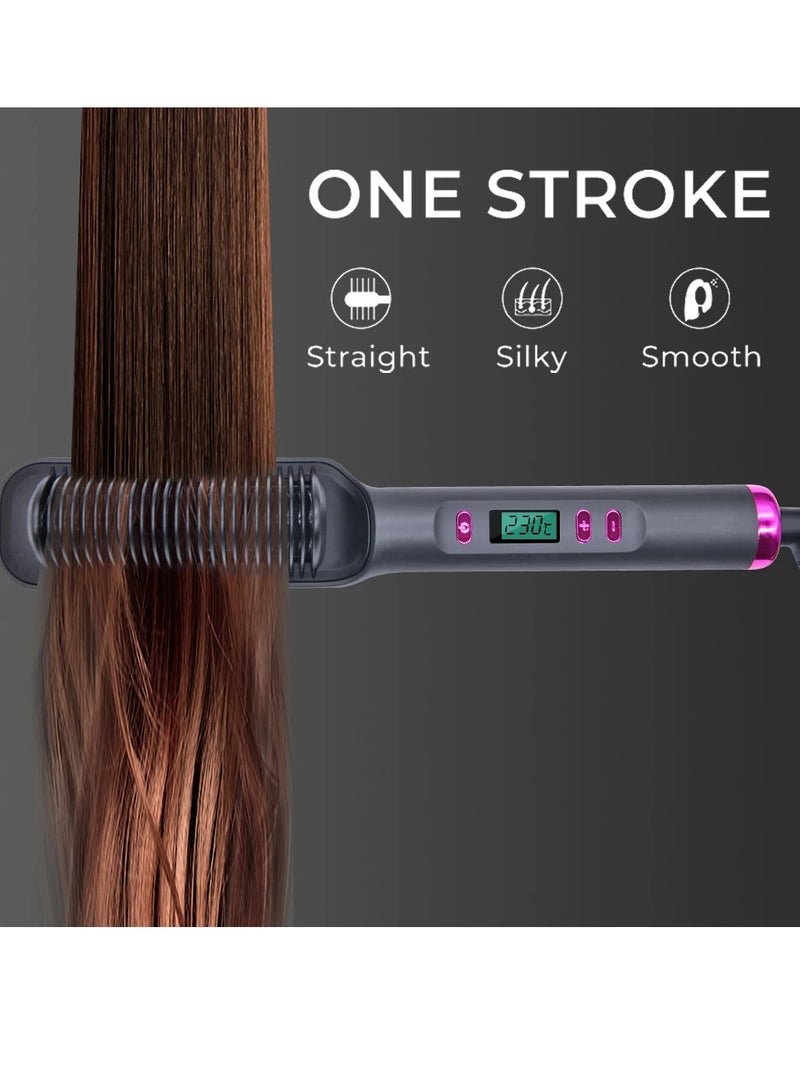 AROAQ Hair Straightener Brush, Negative Ion Hair Straightener Styling Comb, Multifunctional Fast Heating Electric Hot Comb, Anti Scalding Hair Styling Tool For Home Travel (Grey) - Image 3