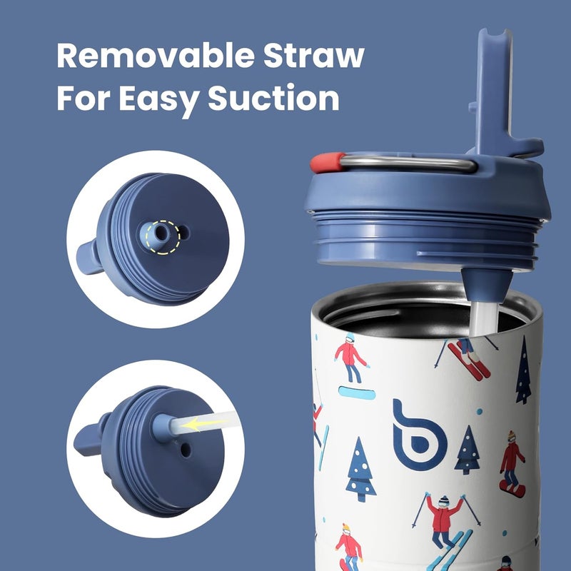 bottle bottle Insulated Water Bottle 24oz with Straw Lid and Handle for Sports Travel Gym Stainless Steel Water Bottles Double-Wall Vacuum Metal Leak Proof BPA-Free (Skiing) - Image 4