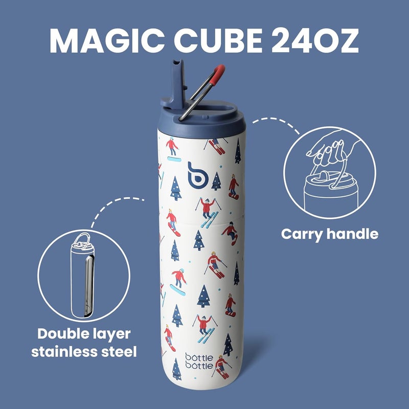 bottle bottle Insulated Water Bottle 24oz with Straw Lid and Handle for Sports Travel Gym Stainless Steel Water Bottles Double-Wall Vacuum Metal Leak Proof BPA-Free (Skiing) - Image 5