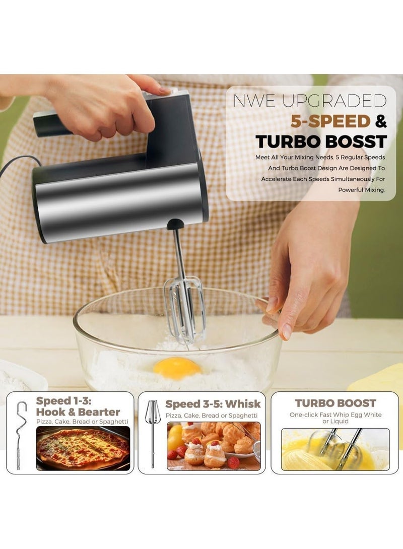 HAEGER Hand Mixer HG-6629 | 5-Speed + Turbo, 450W Powerful Motor | Stainless Steel Dough Hooks & Beaters | One-Button Eject | Electric Handheld Mixer for Cakes, Bread, Whipping, Baking - Image 1