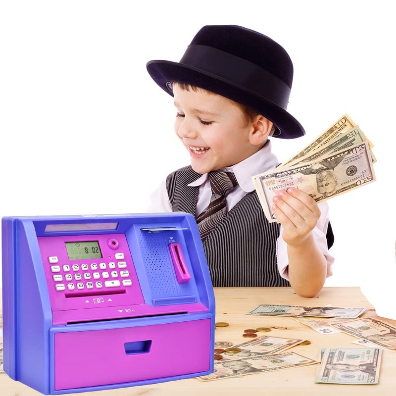 LIKE Talking ATM Savings Bank, Digital Piggy Bank, ATM Money Coins Machine for Kids Birthday Gift (Purple/Purple) - Image 2