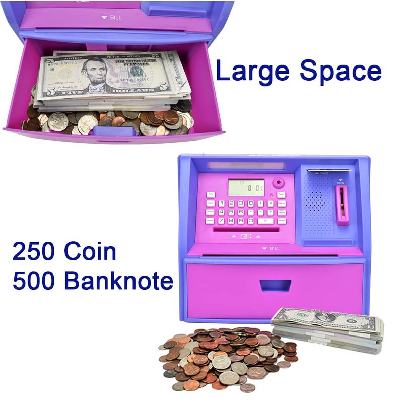 LIKE Talking ATM Savings Bank, Digital Piggy Bank, ATM Money Coins Machine for Kids Birthday Gift (Purple/Purple) - Image 4