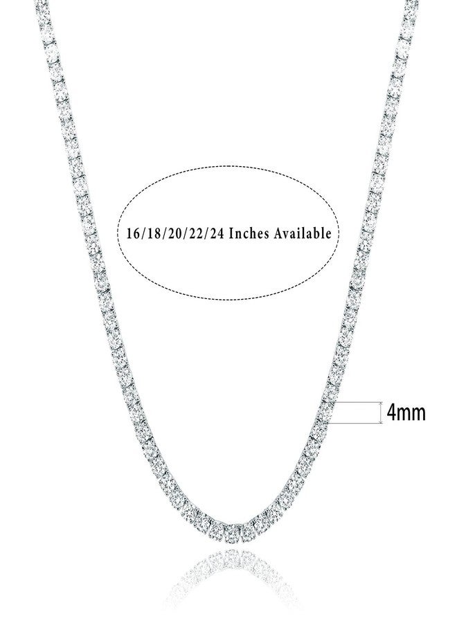 Gemsme 4.0mm CZ Tennis Necklace, 18K White Gold Plated 4.0mm Round Cubic Zirconia Classic Tennis Necklace 16 Inch - Image 3