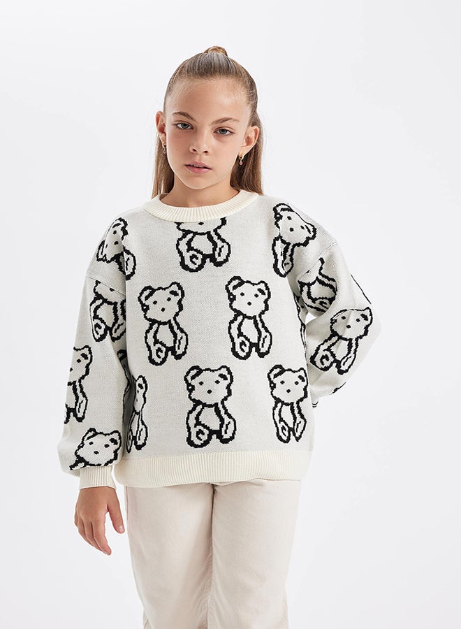 DeFacto Girl Oversize Fit Crew Neck Long Sleeve Tricot Pullover  - Image 5