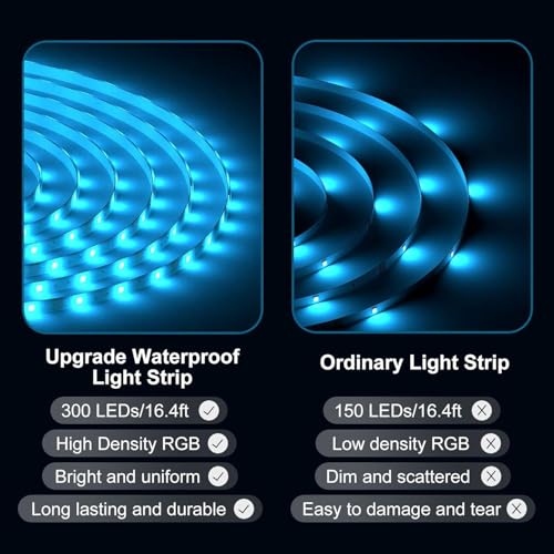 DAYBETTER Waterproof Led Lights for Bedroom, 32.8ft (2 Rolls of 16.4ft) Led Strip Lights, 300 LEDs Color Changing RGB 44 Keys Remote Controller, 12v for Outdoor Room Home Party Christmas Decoration - Image 4