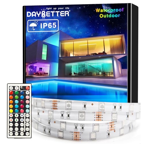 DAYBETTER Waterproof Led Lights for Bedroom, 32.8ft (2 Rolls of 16.4ft) Led Strip Lights, 300 LEDs Color Changing RGB 44 Keys Remote Controller, 12v for Outdoor Room Home Party Christmas Decoration - Image 1