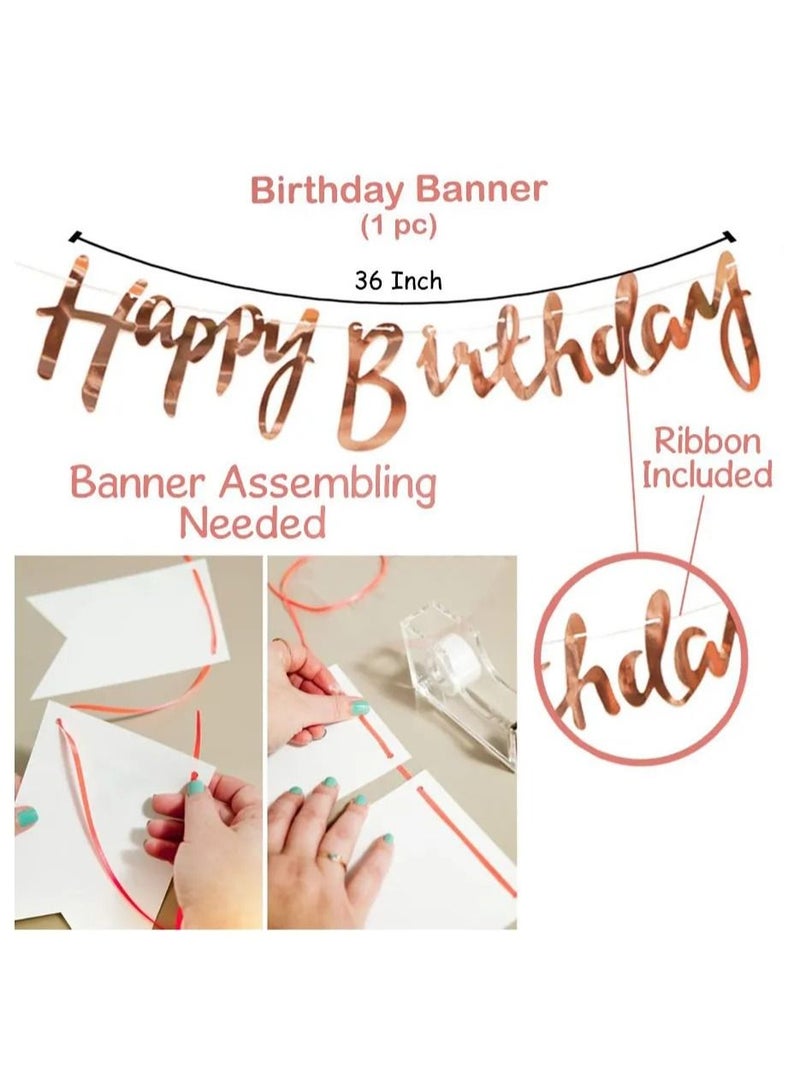 Highland Rose Gold Happy Birthday Banner and Confetti Balloons for Birthday Decorations  - Image 2