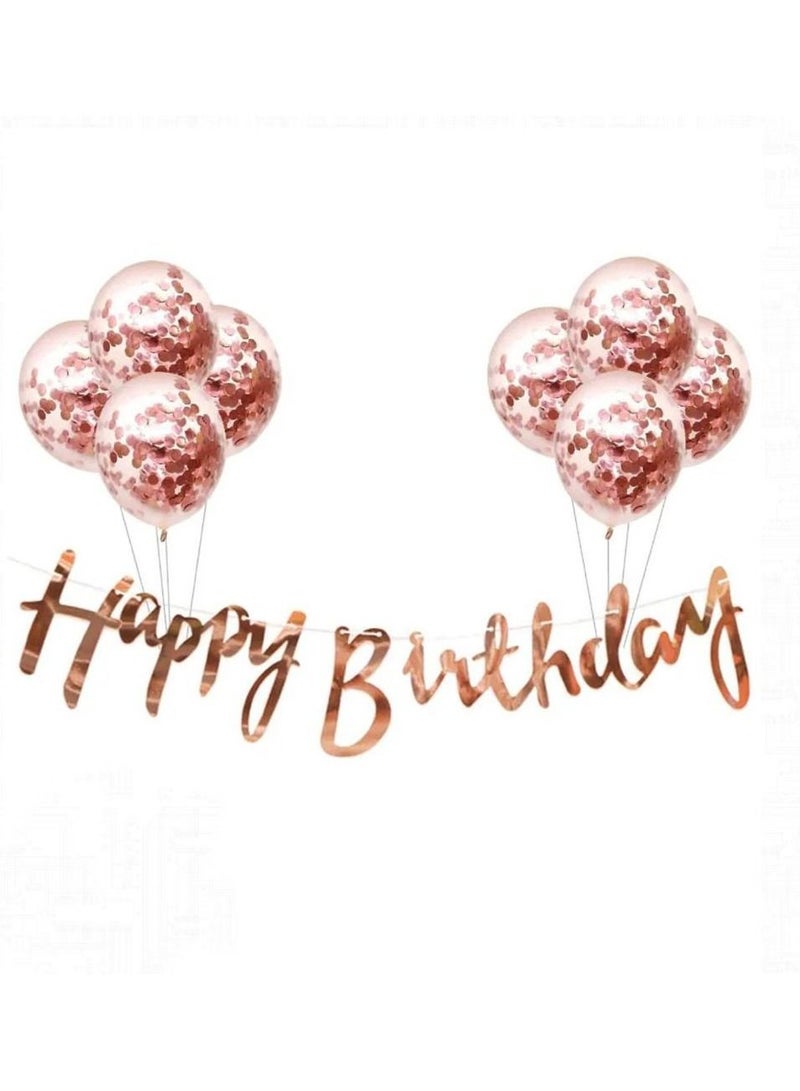 Highland Rose Gold Happy Birthday Banner and Confetti Balloons for Birthday Decorations  - Image 1