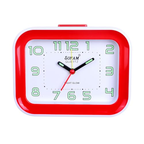 Sonam Table Clock Alarm Clock for Students 1 Year Warranty, 14x10 cm (Red) - Image 1