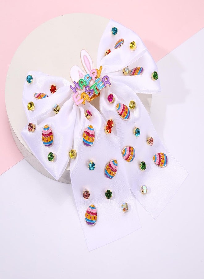 YAHPERN Easter Hair Bow Clips for Women Colorful Easter Egg Bunny Hair Bows White Pink Large Satin Hair Ribbons Spring Easter Hair Accessories Outfit Gifts (Pattern A) - Image 4