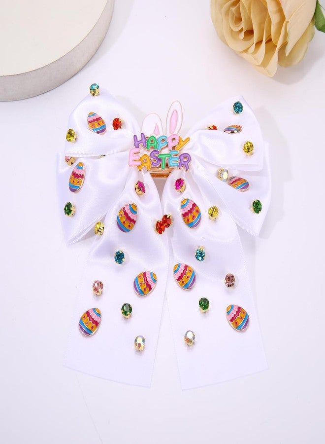 YAHPERN Easter Hair Bow Clips for Women Colorful Easter Egg Bunny Hair Bows White Pink Large Satin Hair Ribbons Spring Easter Hair Accessories Outfit Gifts (Pattern A) - Image 3
