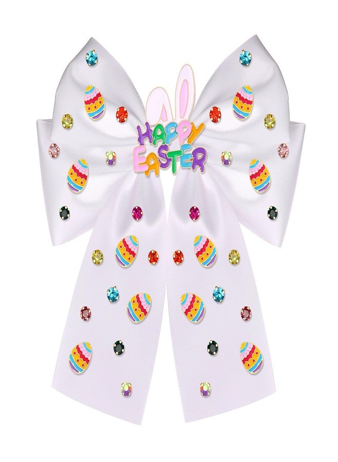 YAHPERN Easter Hair Bow Clips for Women Colorful Easter Egg Bunny Hair Bows White Pink Large Satin Hair Ribbons Spring Easter Hair Accessories Outfit Gifts (Pattern A) - Image 1