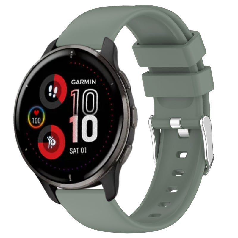 سوار ساعة Garmin Venu 2 Plus 20 مم من السيليكون الناعم بلون واحد (أخضر زيتوني) - Image 1