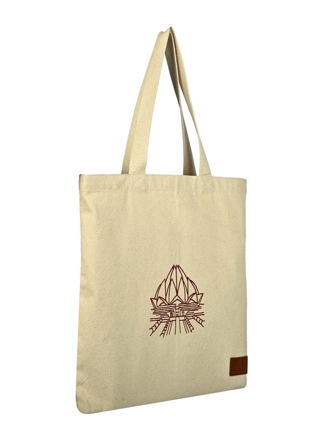 Rigs-bana Large Designer Emb Tote - Lotus Temp. 14 oz Canvas, 19 x 15 x 2 Inches wide Gusset, Solid Color, Reusable Carry Bag for Travel, Shopping, Work, or Storage - Image 1