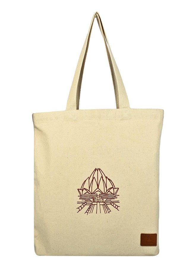 Rigs-bana Large Designer Emb Tote - Lotus Temp. 14 oz Canvas, 19 x 15 x 2 Inches wide Gusset, Solid Color, Reusable Carry Bag for Travel, Shopping, Work, or Storage - Image 2