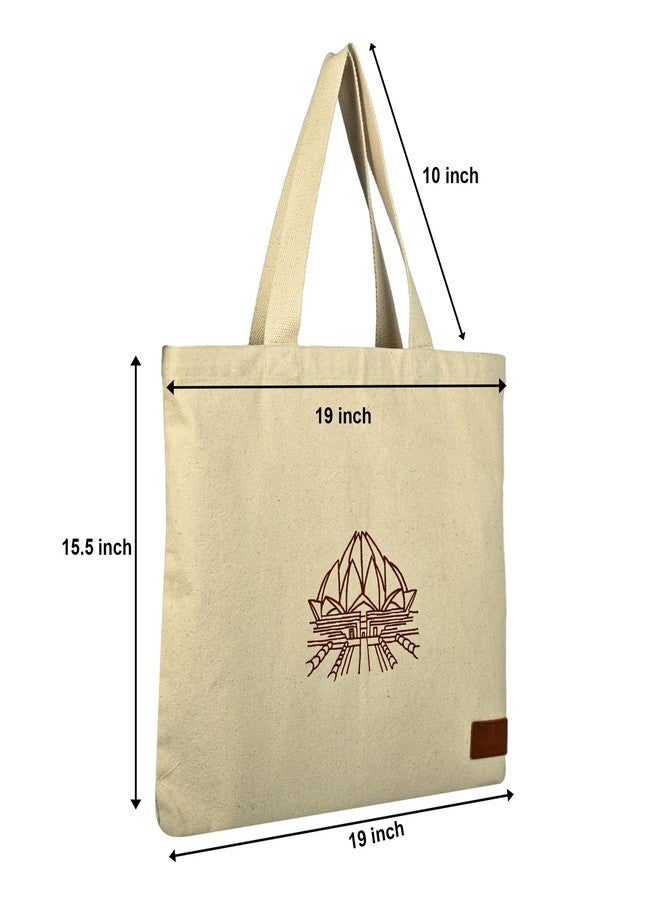 Rigs-bana Large Designer Emb Tote - Lotus Temp. 14 oz Canvas, 19 x 15 x 2 Inches wide Gusset, Solid Color, Reusable Carry Bag for Travel, Shopping, Work, or Storage - Image 5