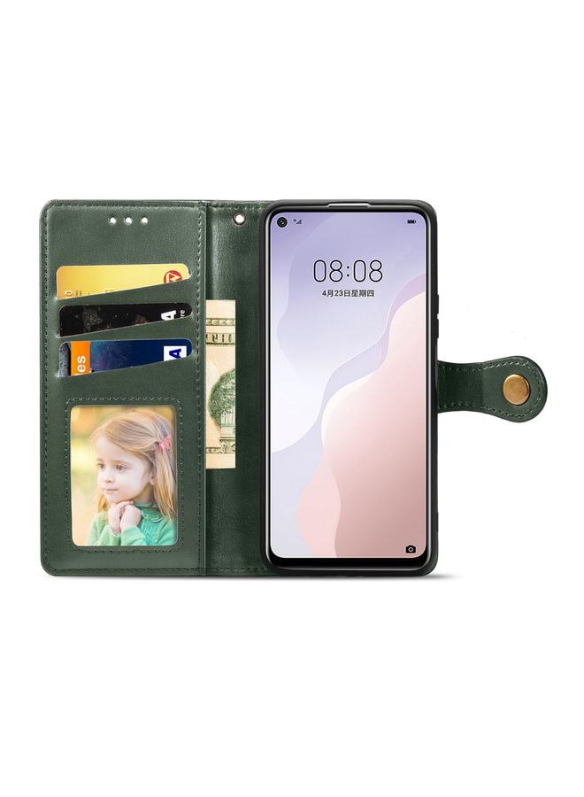 اس-توب جراب لهاتف Huawei Nova 7 SE/P40 Lite 5G جراب هاتف جلدي بلون سادة عتيق مع حبل وإطار صورة وفتحة بطاقة ومحفظة ووظيفة حامل - Image 3