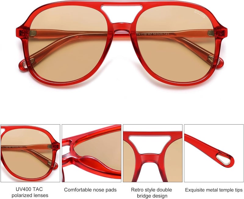 Sojos Retro Polarized Aviator Sunglasses Womens Mens Classic 70s 80s Vintage Trendy Square Aviators SJ2174 - Image 4