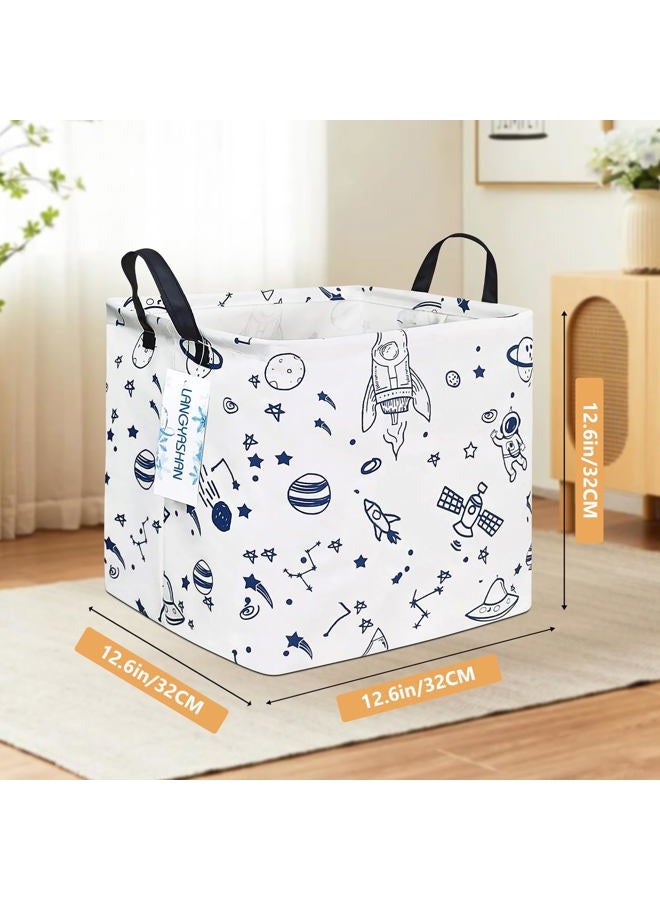 LANGYASHAN Square Storage Baskets Waterproof Canvas Children Laundry Nursery Hamper for Shelves Gift Baskets Toy Organizer Room Decor (Square spaceship) - Image 2