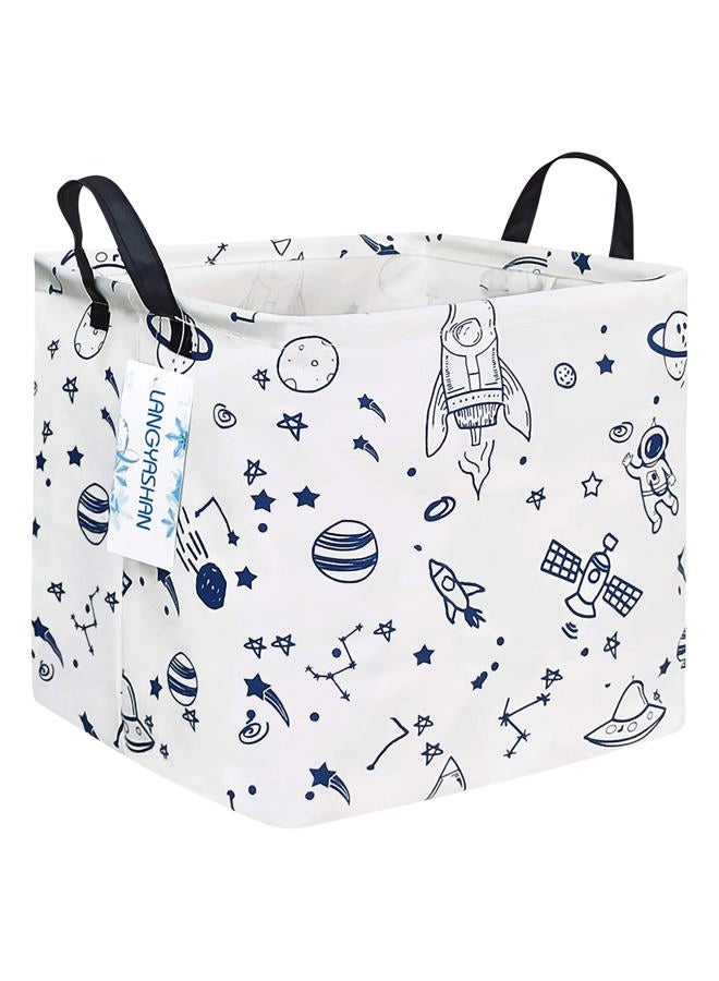 LANGYASHAN Square Storage Baskets Waterproof Canvas Children Laundry Nursery Hamper for Shelves Gift Baskets Toy Organizer Room Decor (Square spaceship) - Image 1