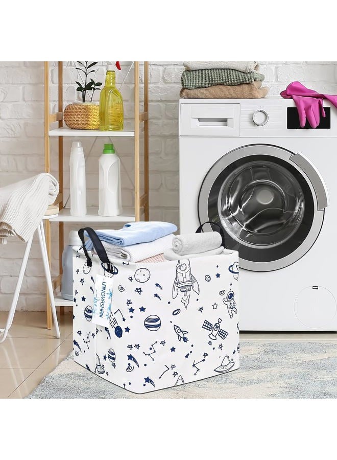 LANGYASHAN Square Storage Baskets Waterproof Canvas Children Laundry Nursery Hamper for Shelves Gift Baskets Toy Organizer Room Decor (Square spaceship) - Image 4