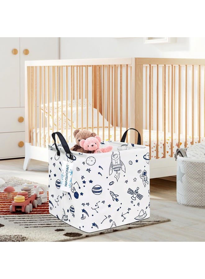 LANGYASHAN Square Storage Baskets Waterproof Canvas Children Laundry Nursery Hamper for Shelves Gift Baskets Toy Organizer Room Decor (Square spaceship) - Image 5
