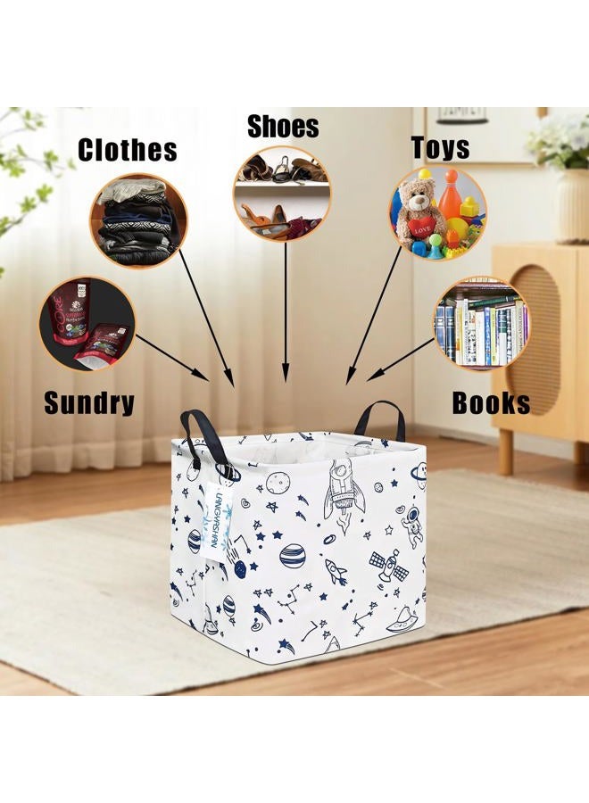 LANGYASHAN Square Storage Baskets Waterproof Canvas Children Laundry Nursery Hamper for Shelves Gift Baskets Toy Organizer Room Decor (Square spaceship) - Image 3