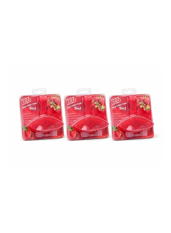 X6 Red Toilet Rim Block 5 in 1 Strawberry Scented Hygienic Cleaner - 3 Piece Value Set