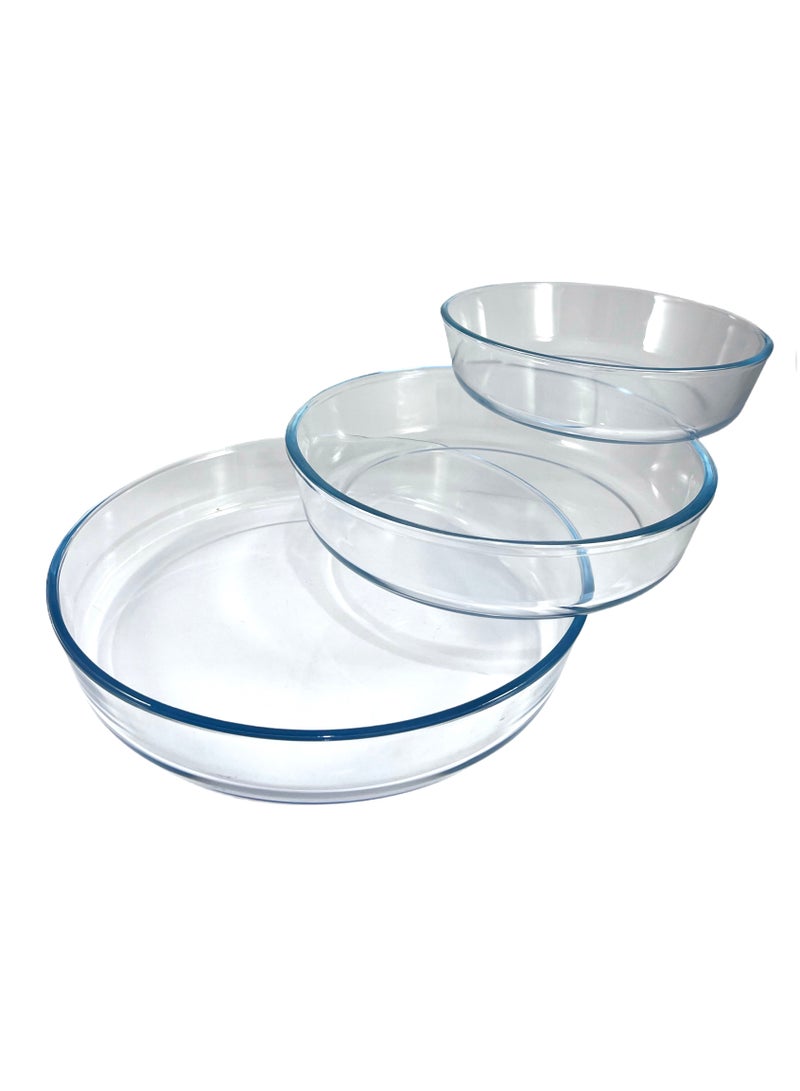 Homemaker 3 Pieces Round Glass Baking Dish Set 3 Lt + 2.1 Lt + 1.5 Lt Capacity - Clear - Image 2