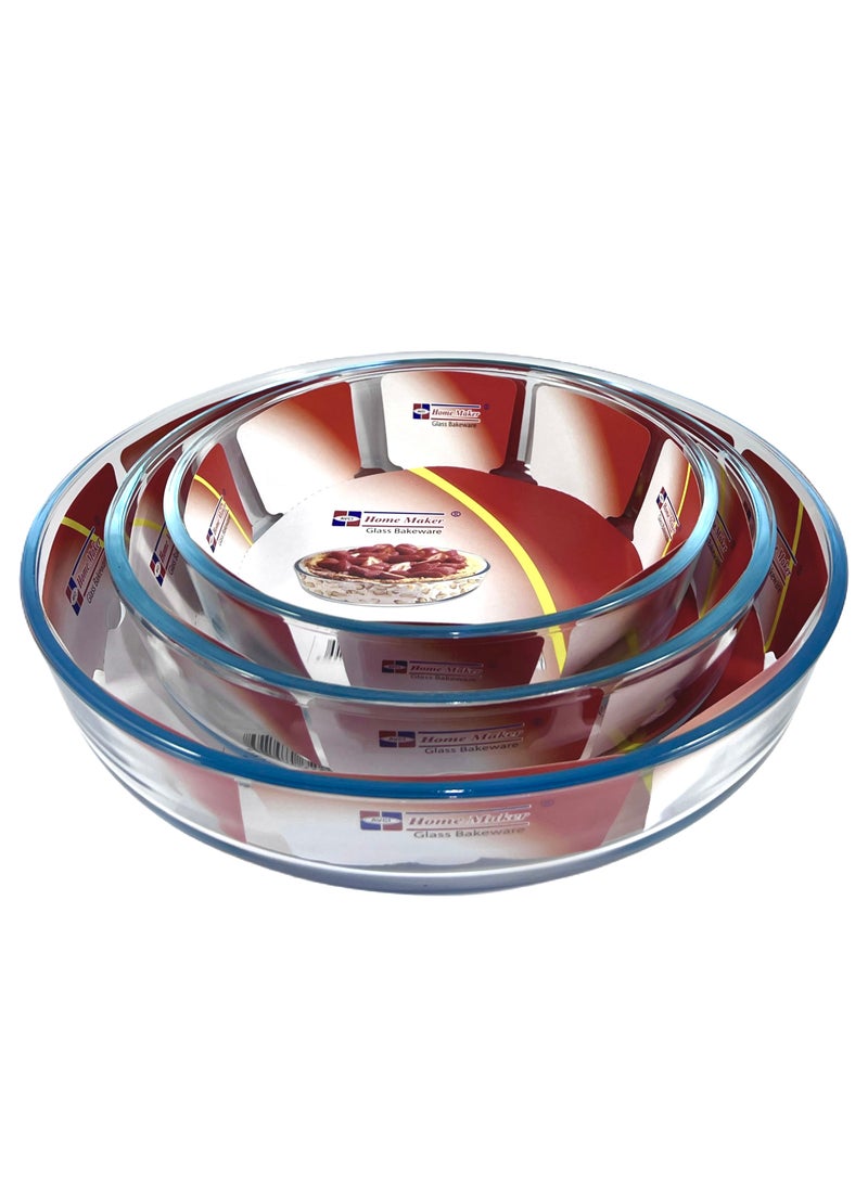 Homemaker 3 Pieces Round Glass Baking Dish Set 3 Lt + 2.1 Lt + 1.5 Lt Capacity - Clear - Image 5