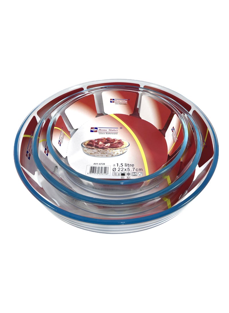 Homemaker 3 Pieces Round Glass Baking Dish Set 3 Lt + 2.1 Lt + 1.5 Lt Capacity - Clear - Image 4