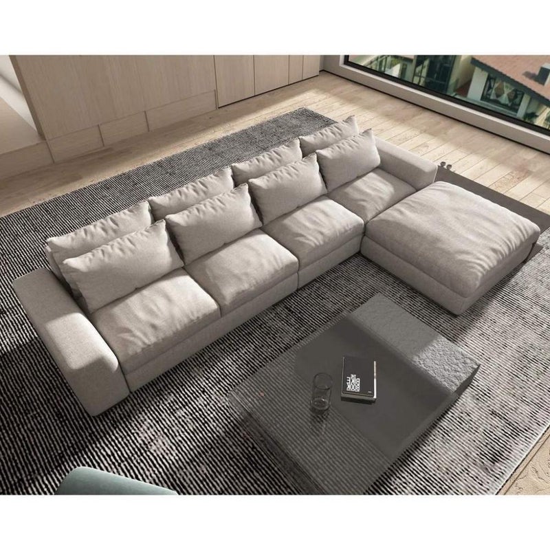 Betak Swedish wood and linen corner sofa - beige - Image 1