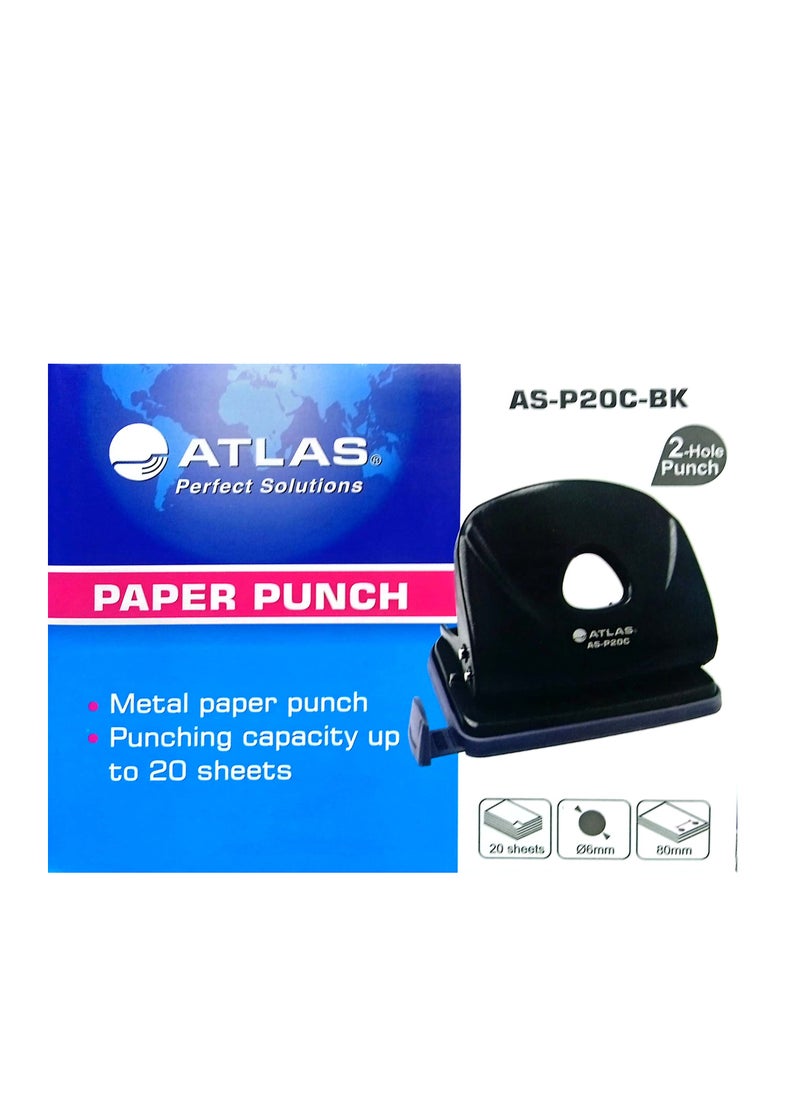 ATLAS 20-Sheet Capacity Paper Punch Black 