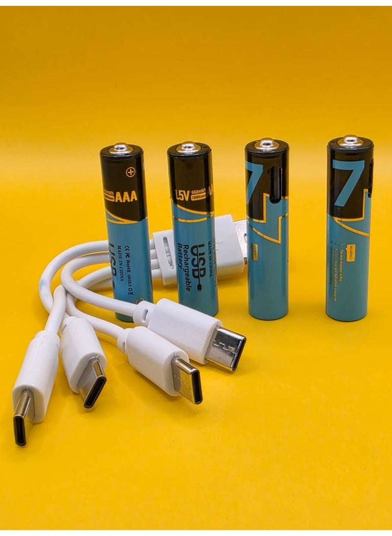 4 USB AAA Rechargeable Batteries by Type-C Cable 1.5V 660MAH - Image 2