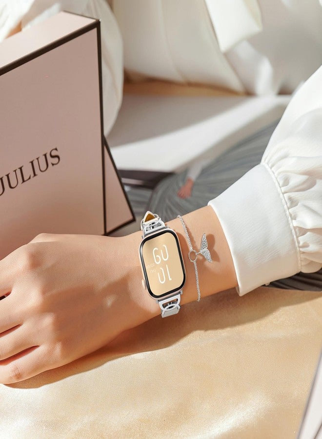 داجين سوار DaQin Slim من الجلد، متوافق مع ساعة Apple Watch النسائية، متوفر بمقاسات 40 مم، 38 مم، 41 مم، و42 مم. سوار أنيق من الجلد مع مشبك بتصميم مميز على شكل حرف DC، متوافق مع ساعات iWatch Series 11، 10، 9، 8، 7، 6، 5، 4، 3، 2، 1، وSE. لون Starlight. - Image 4