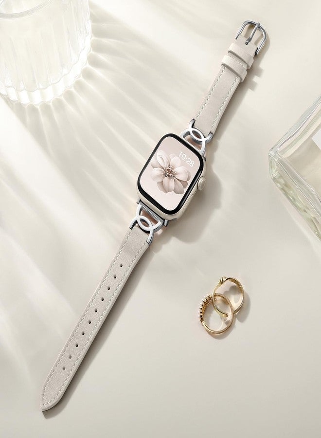 داجين سوار DaQin Slim من الجلد، متوافق مع ساعة Apple Watch النسائية، متوفر بمقاسات 40 مم، 38 مم، 41 مم، و42 مم. سوار أنيق من الجلد مع مشبك بتصميم مميز على شكل حرف DC، متوافق مع ساعات iWatch Series 11، 10، 9، 8، 7، 6، 5، 4، 3، 2، 1، وSE. لون Starlight. - Image 3