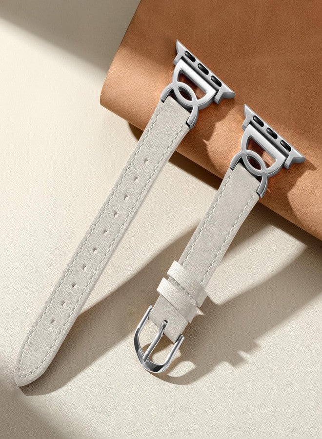 داجين سوار DaQin Slim من الجلد، متوافق مع ساعة Apple Watch النسائية، متوفر بمقاسات 40 مم، 38 مم، 41 مم، و42 مم. سوار أنيق من الجلد مع مشبك بتصميم مميز على شكل حرف DC، متوافق مع ساعات iWatch Series 11، 10، 9، 8، 7، 6، 5، 4، 3، 2، 1، وSE. لون Starlight. - Image 5