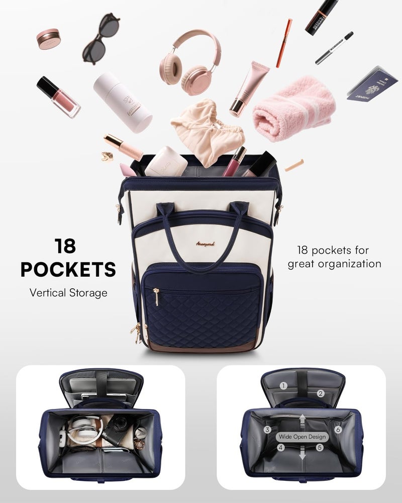 Arcoyard Rolling Backpack for Women, Travel Backpack with Wheels, Vertical Storage Wheeled Laptop Backpack, Backpack on Wheels for College Business Work Overnight, Stylish Rolling Laptop Bag, Navy Blue - Image 3