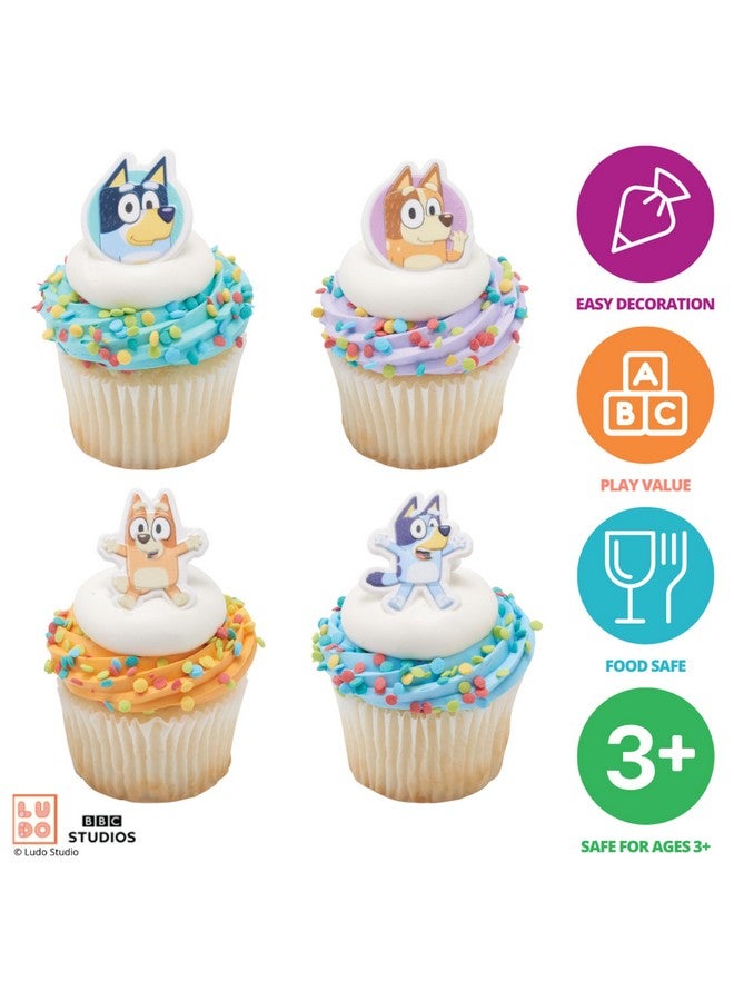 DecoPac Bluey So Much Fun Rings, 24 Cupcake Decorations Featuring Bluey, Bingo, Bandit, and Chilli, 3D Food Safe Cake Toppers - 24 Pack - Image 2