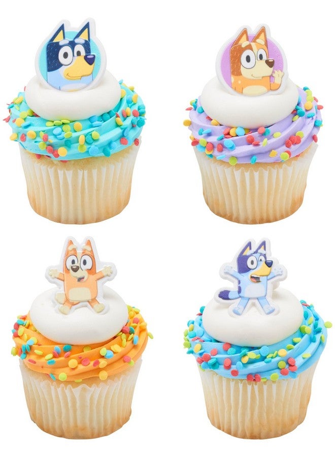 DecoPac Bluey So Much Fun Rings, 24 Cupcake Decorations Featuring Bluey, Bingo, Bandit, and Chilli, 3D Food Safe Cake Toppers - 24 Pack - Image 1