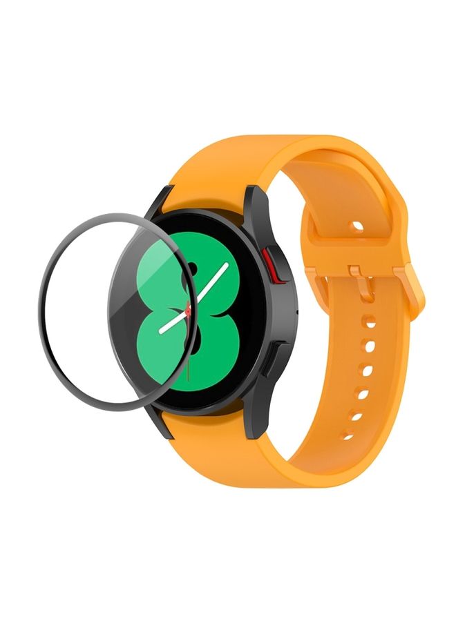 Replacement Strap For Samsung Galaxy Watch4 40mm JUNSUNMAY Silicone Adjustable Strap + Full Coverage PMMA Screen Protector Kit Orange